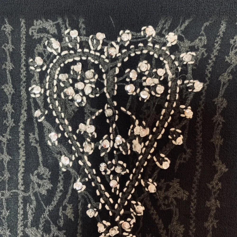 Bila Black SHEER Blouse Medium Embroidered Sequins Whimsigoth Witchy Boho Fairy